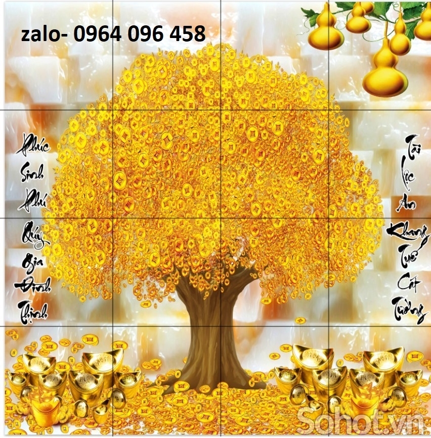 Tranh 3d cây tiền vàng - tranh gạch 3d cây tiền vàng - SXZ33