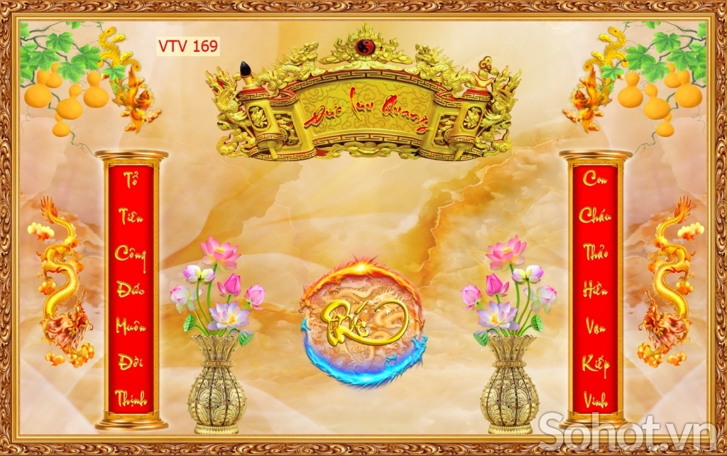 Phòng thờ gia tiên - tranh gạch men