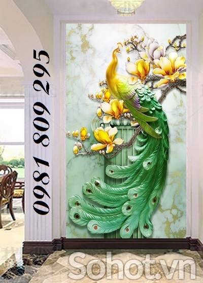 Tranh chim công khổ đứng - gạch tranh 3d