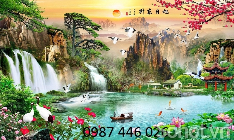 Gạch tranh tường phong cảnh thác nước HP722