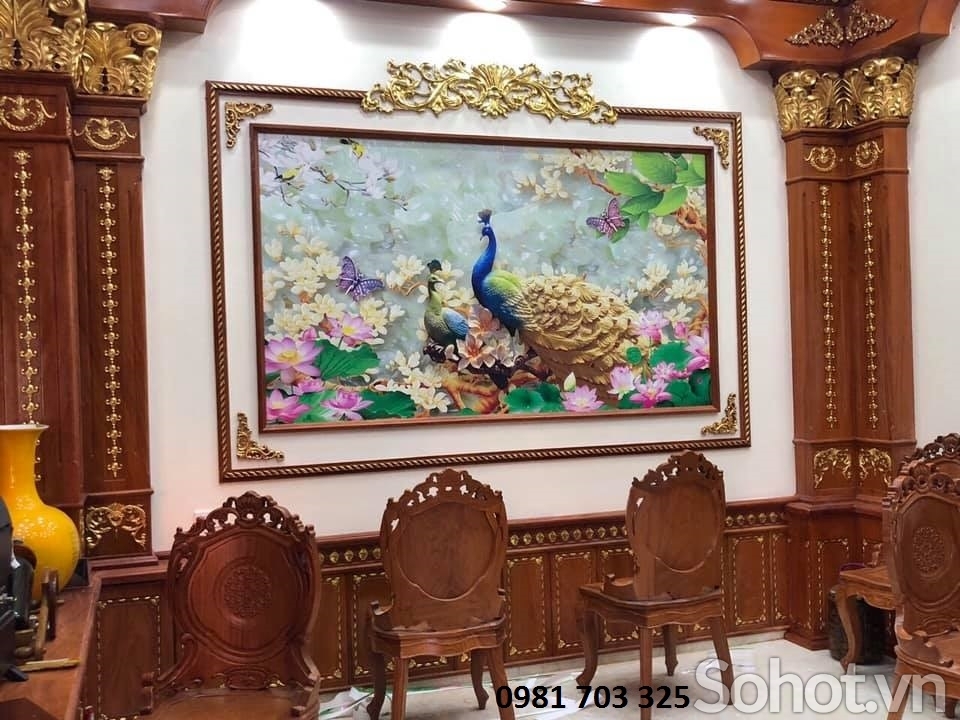 tranh 3D chim công trang trí phòng