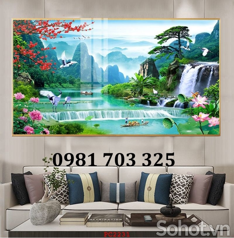 Tranh gạch đẹp thác nước 3d