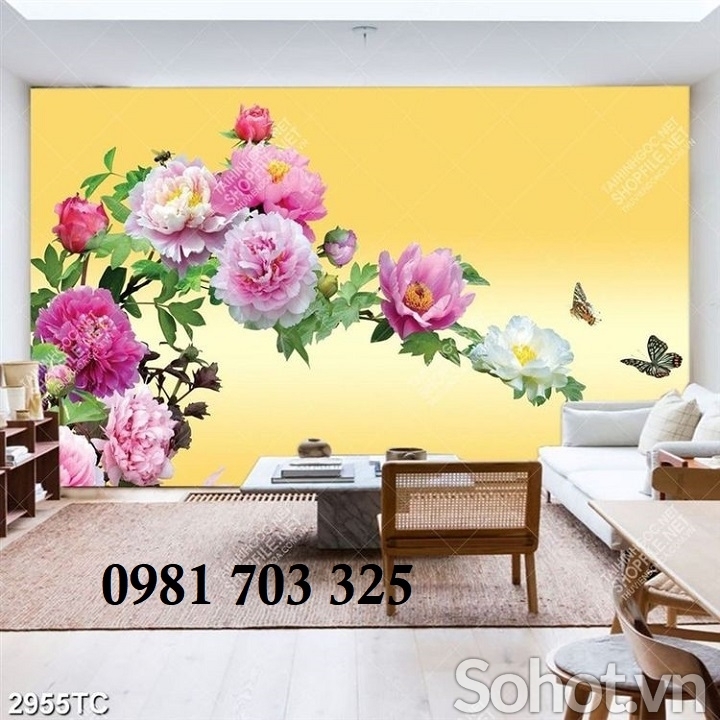 Tranh gạch hoa mẫu đơn 3D