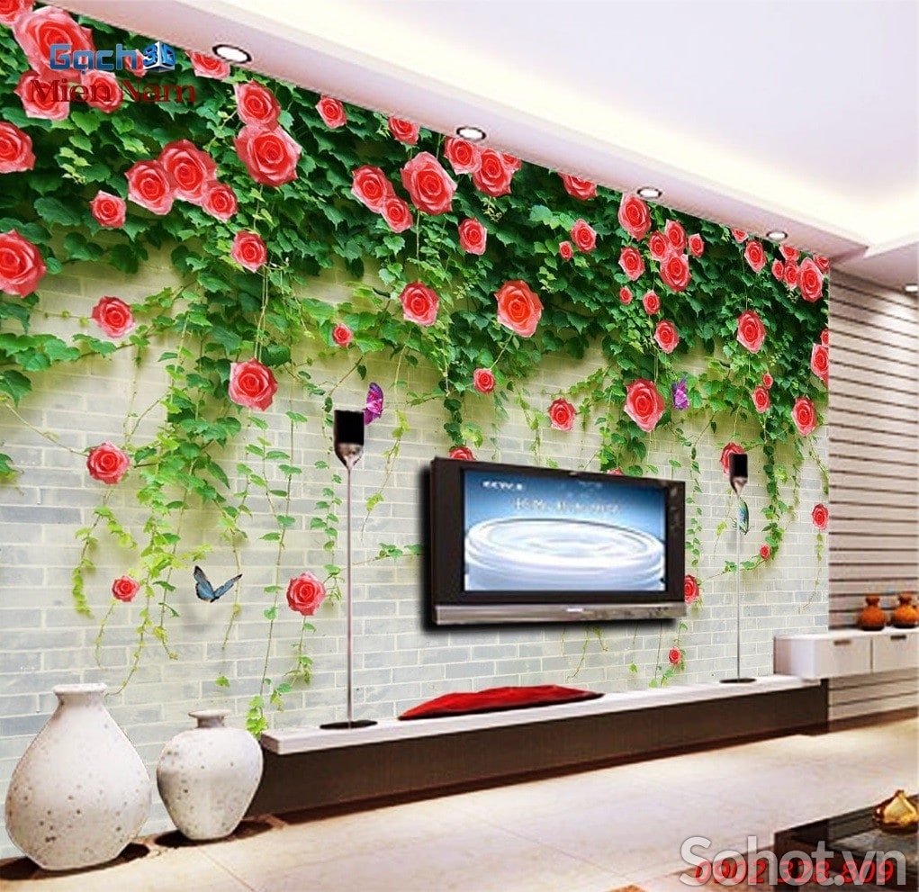 Gạch tranh 3d hoa hồng leo - 098DK