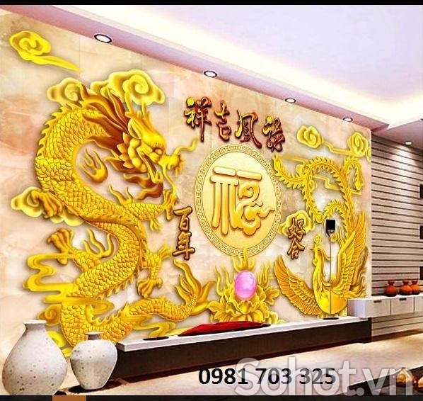 gạch tranh phong thủy- tranh rồng phượng