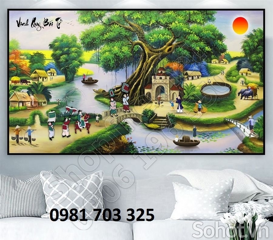 Tranh đồng quê, gạch men 3D phong cảnh