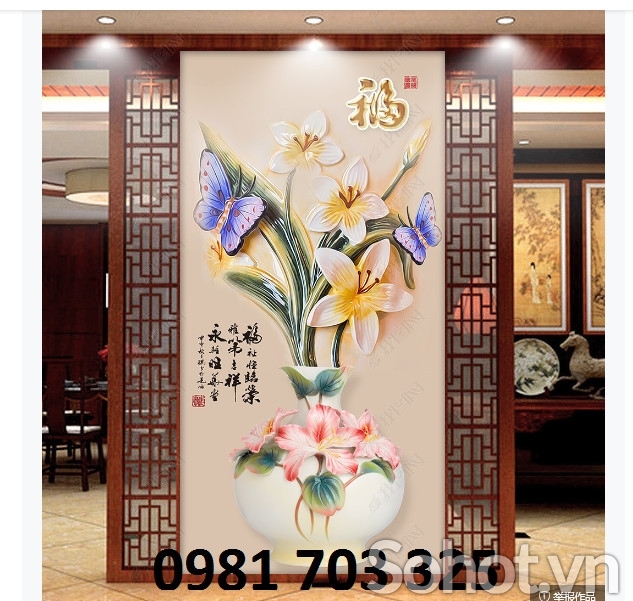 Gạch tranh khổ đứng 3D hình hoa