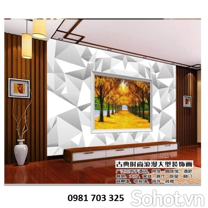 Tranh lá vàng- gạch tranh trang trí phòng khách