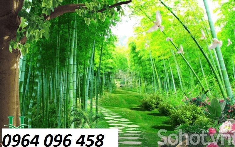 Tranh 3d rừng cây tre trúc - tranh gạch 3d ốp tường - GVGG4