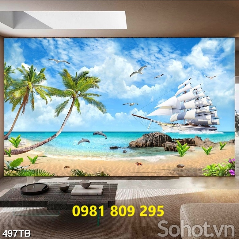 Mẫu tranh thuyền buồm , gạch tranh 3d