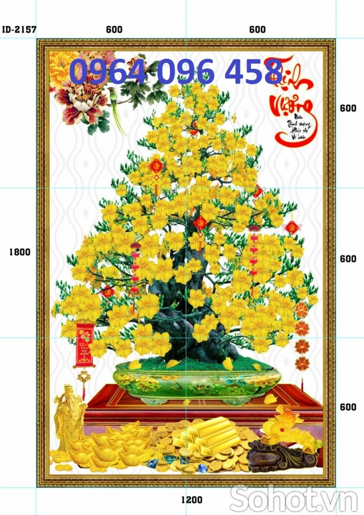 Tranh cây mai 3d - tranh gạch 3d cây mai - 877XJ