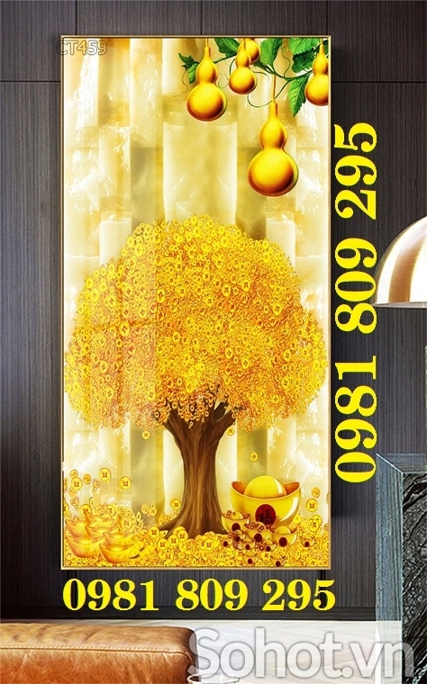 Tranh cây tiền vàng - gạch tranh 3d cây kim tiền  GD55