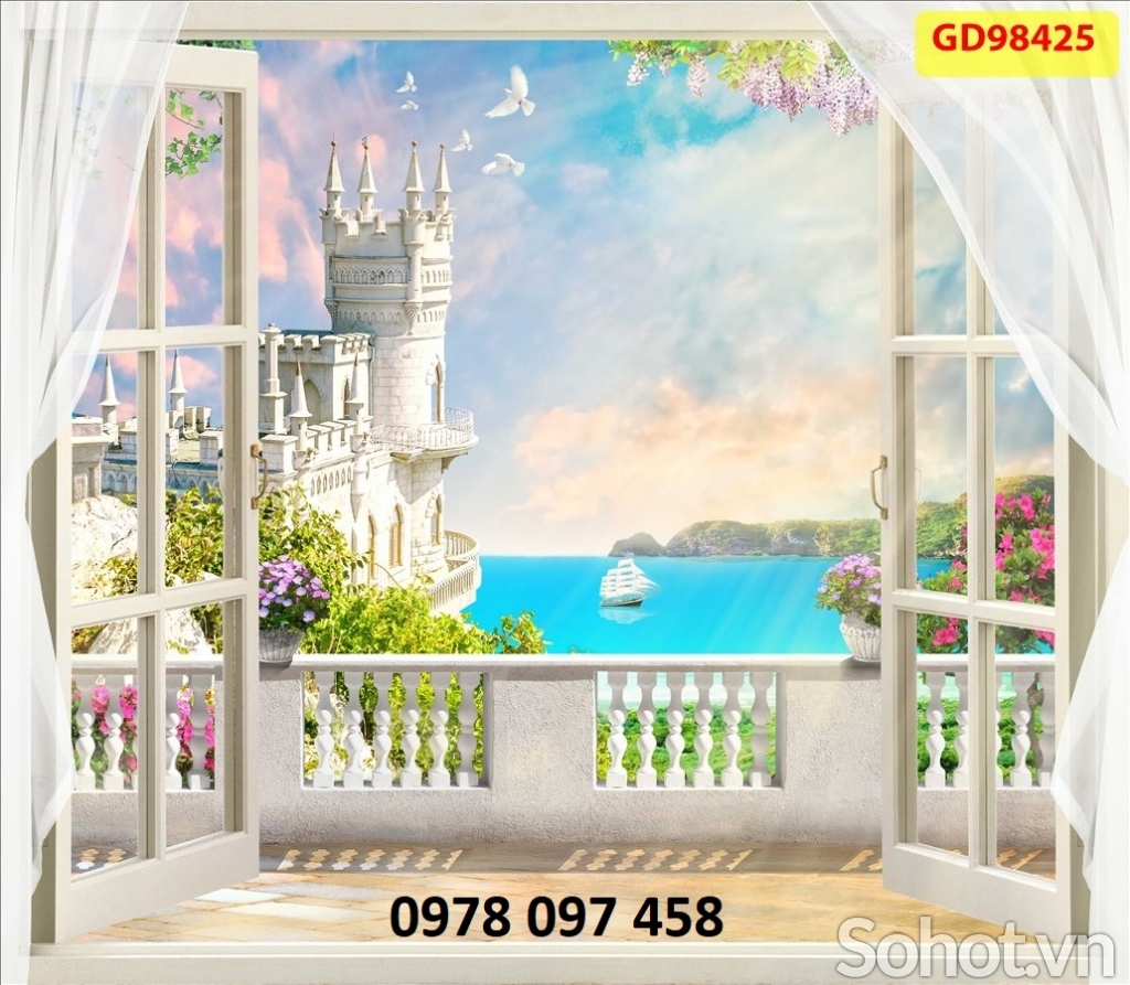 Gạch tranh 3D - cửa sổ