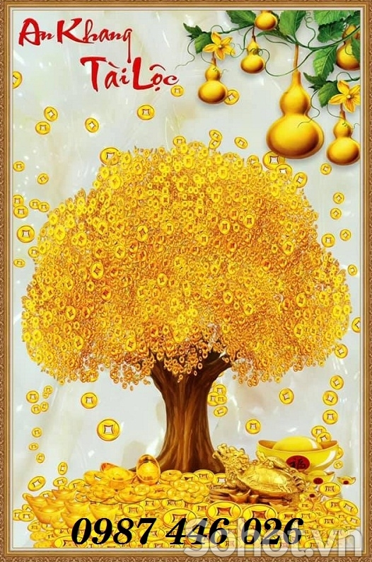 Gạch tranh cây tiền vàng HP26393