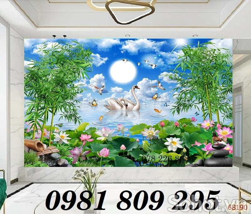 Tranh gạch men hồ sen 3d