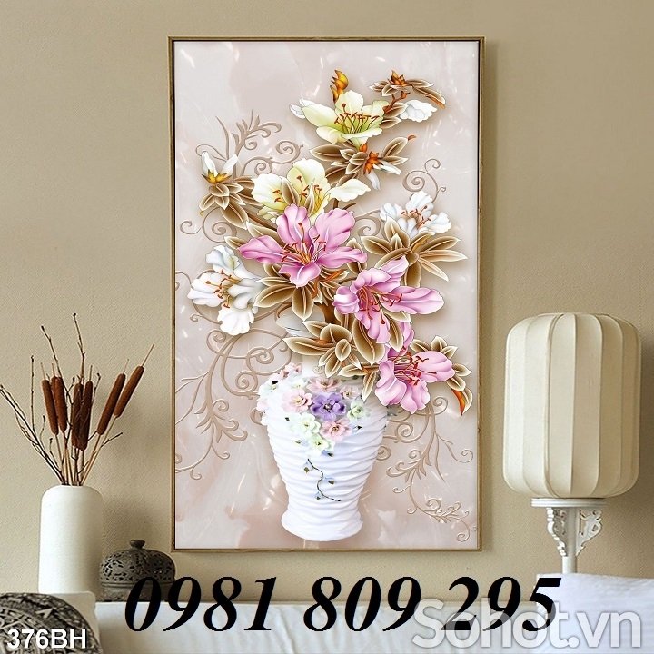 gạch tranh 3d bình hoa ốp tường