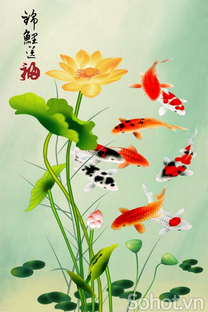 Tranh cá chép hoa sen - tranh gạch 3d - GDSA3