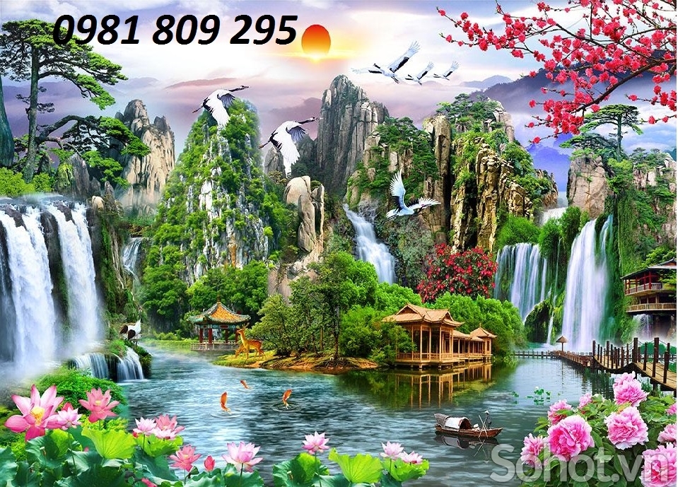 tranh gạch 3d phong cảnh câu đối