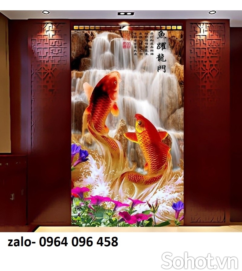 Tranh gạch 3d ốp tường cá chép phong thủy - 7999VB