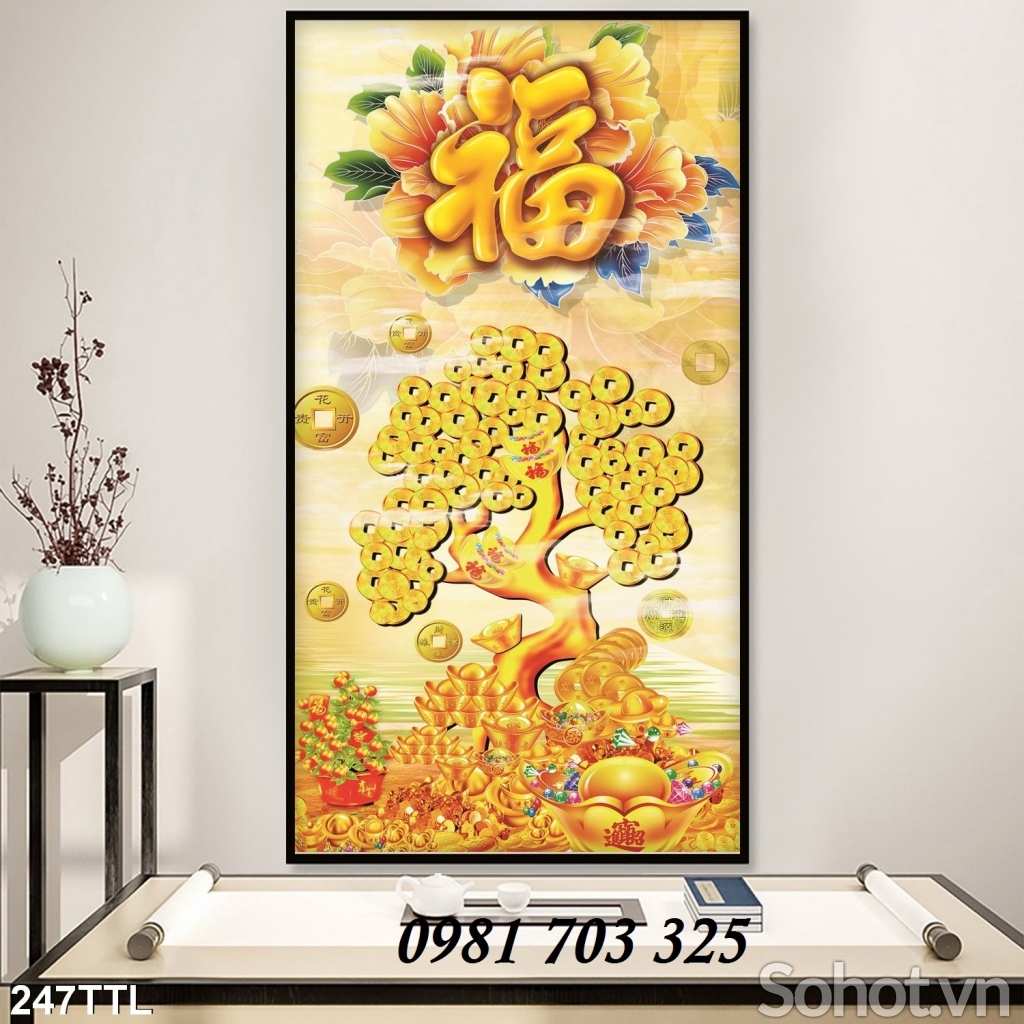 tranh 3D phong thủy kim tiền, gạch tranh 3D