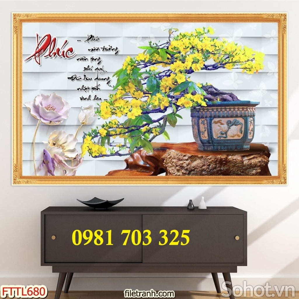 Tranh gạch hoa mai vàng trang trí tường