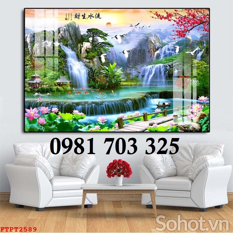 Tranh gạch 3D thác nước hữu tình