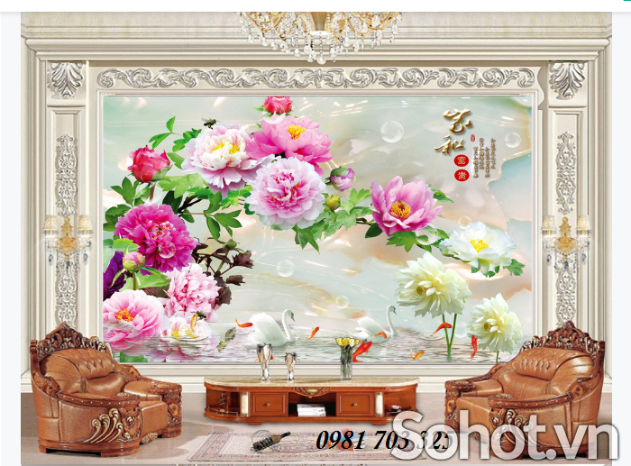 Tranh gạch 3d phong thủy hoa mẫu đơn - CVNN96