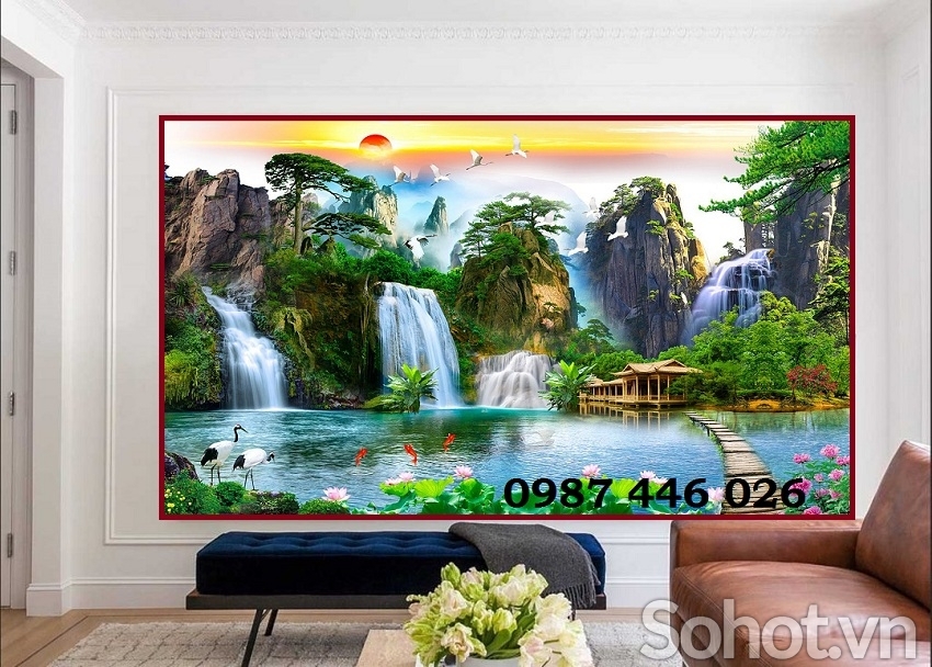 Gạch ốp tường tranh gạch men phong cảnh thác nước HP87272