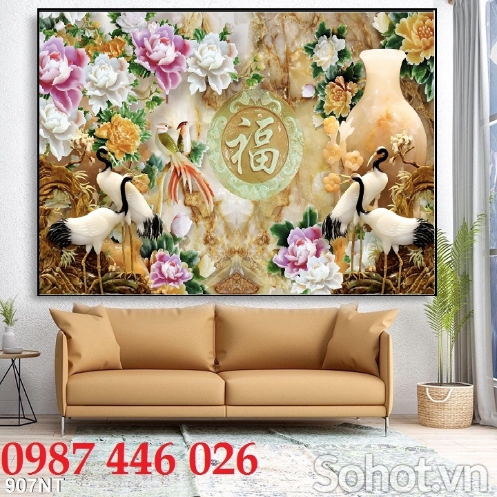 Tranh gạch chim hạc ngọc bích HP6282
