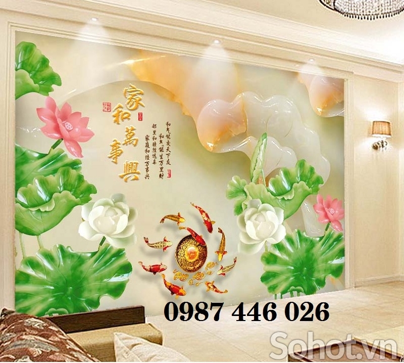 Tranh ốp tường gạch tranh hoa sen 3d đẹp HP9234