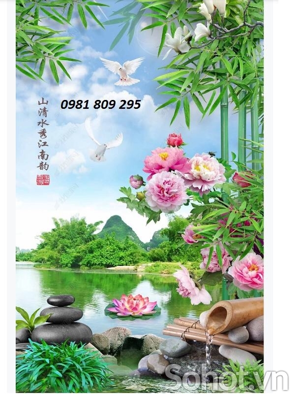 Tranh gạch 3d - gạch tranh hoa sen ốp tường Hp877