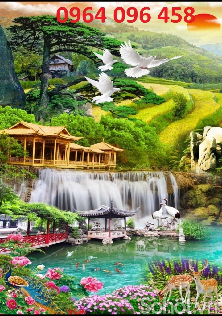 Tranh gạch 3d phong cảnh khổ đứng - JHCGV89