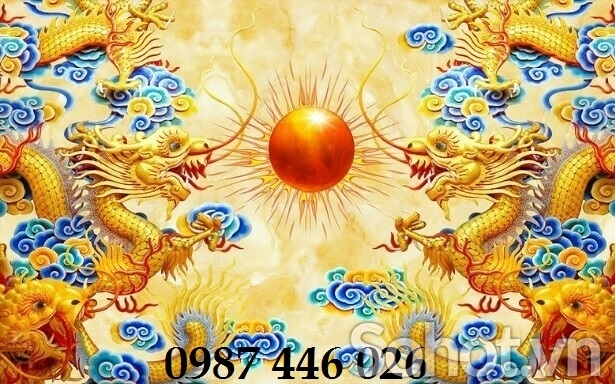 Tranh gạch men rồng vàng HP624
