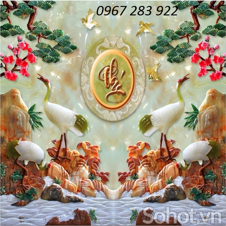 Tranh phong thủy gạch men chim hạc 3d