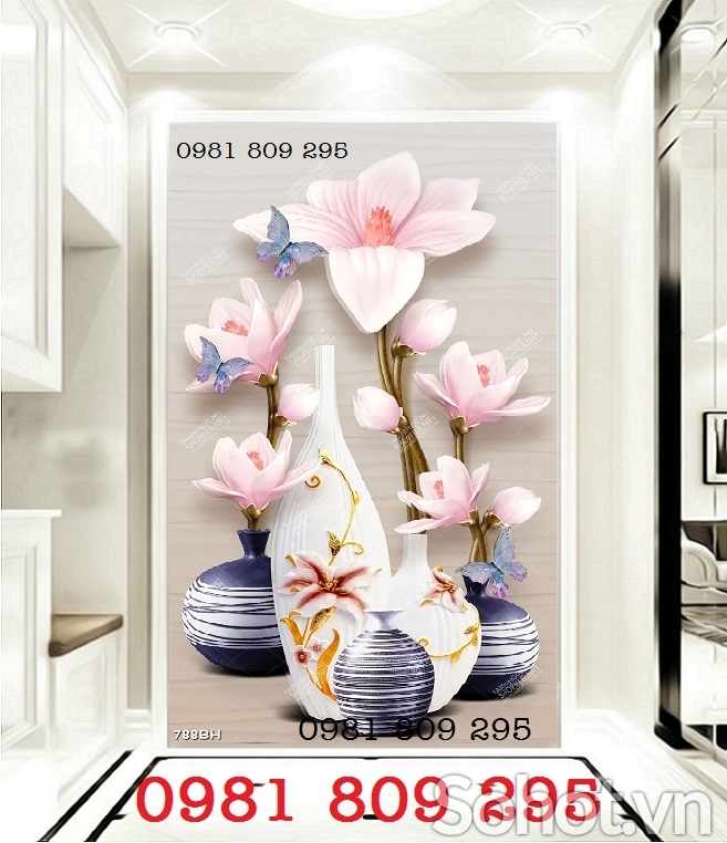 Tranh 3d bình hoa - gạch tranh