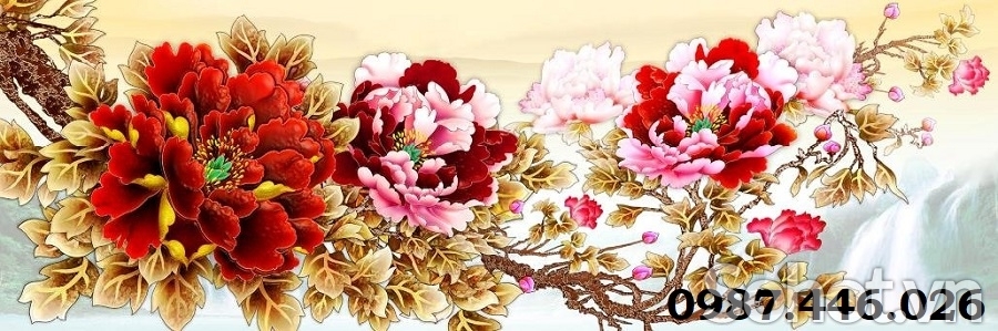 Gạch tranh hoa mẫu đơn, tranh 3d, gạch tường đẹp