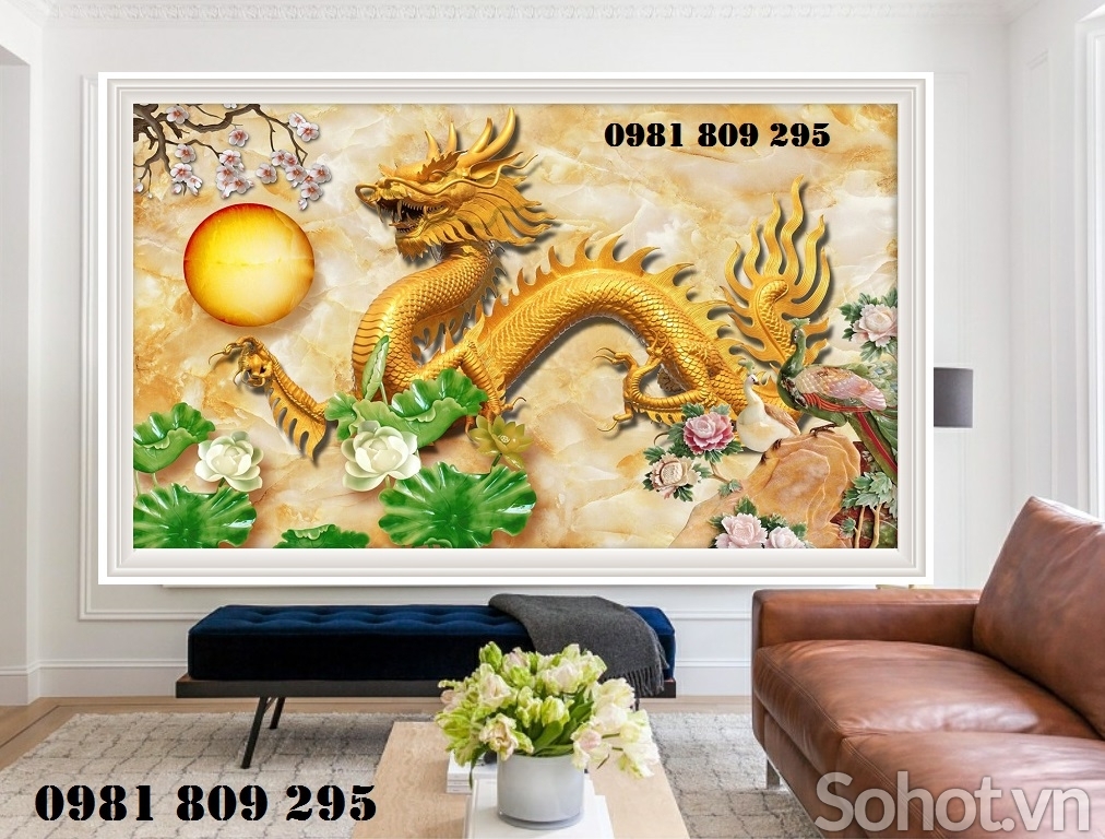 Gạch trang trí 3d rồng phượng H086