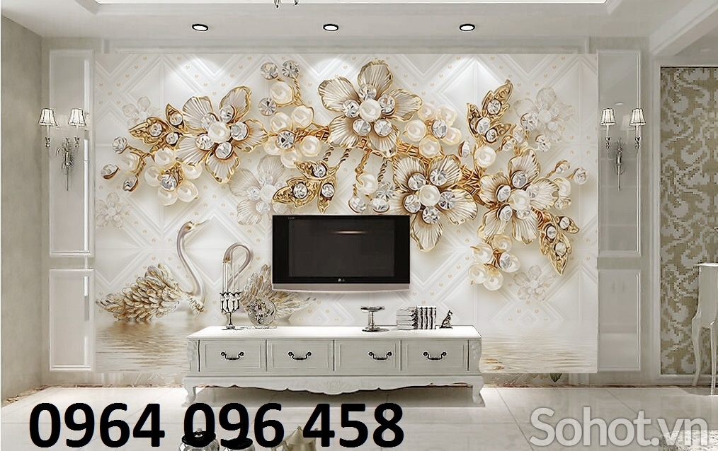 Tranh gạch 3d hoa ngọc phòng khách - UNC444
