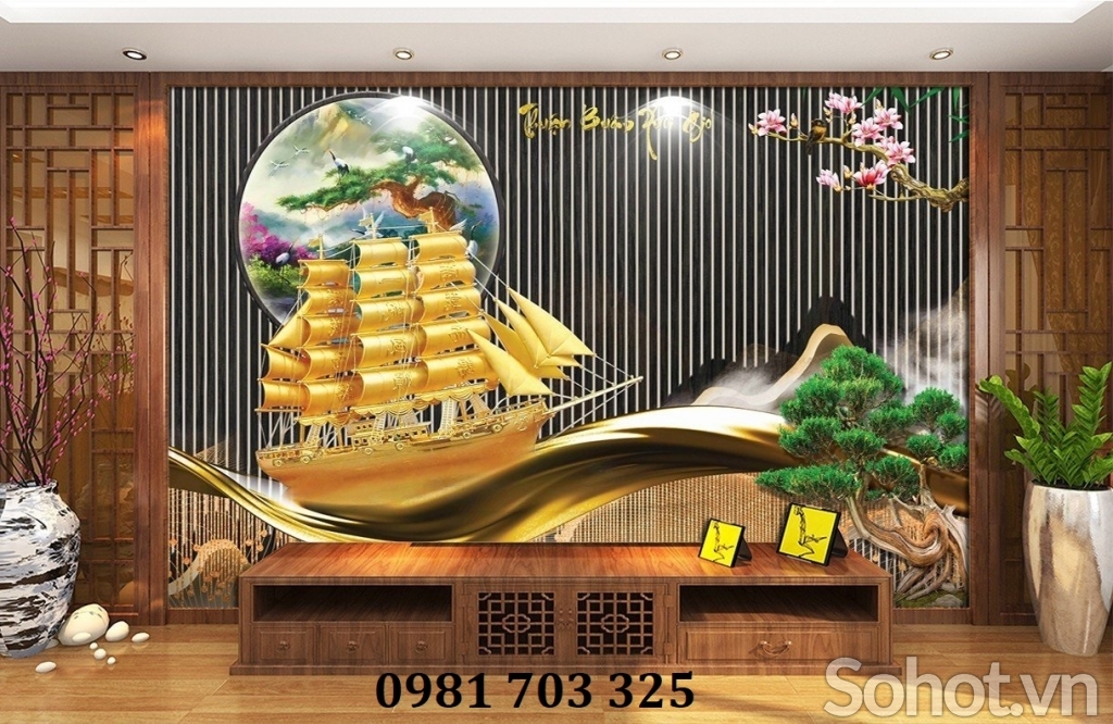 Gạch tranh thuyền vàng 3D