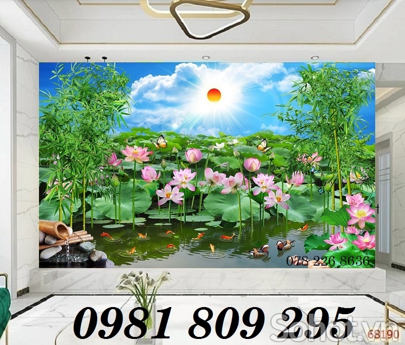 Gạch ốp tường 3d hoa sen , gạch tranh 3d