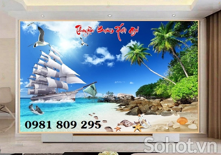 Tranh gạch men thuyền buồm 3d phong thủy HN939