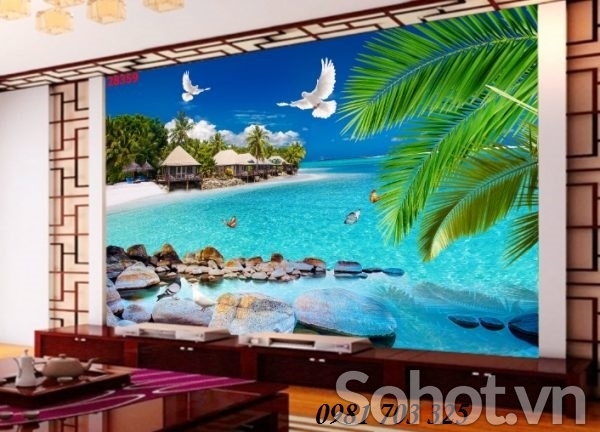 Tranh gạch 3D phòng khách- gạch tranh phong cảnh biển