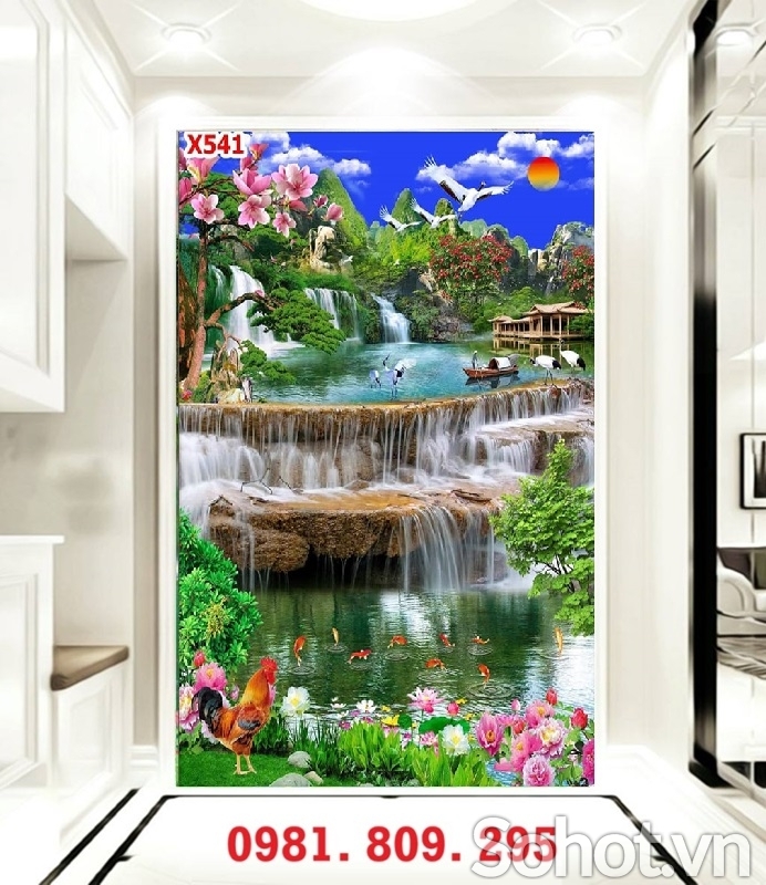 Tranh gạch khổ đứng thác nước HQ888