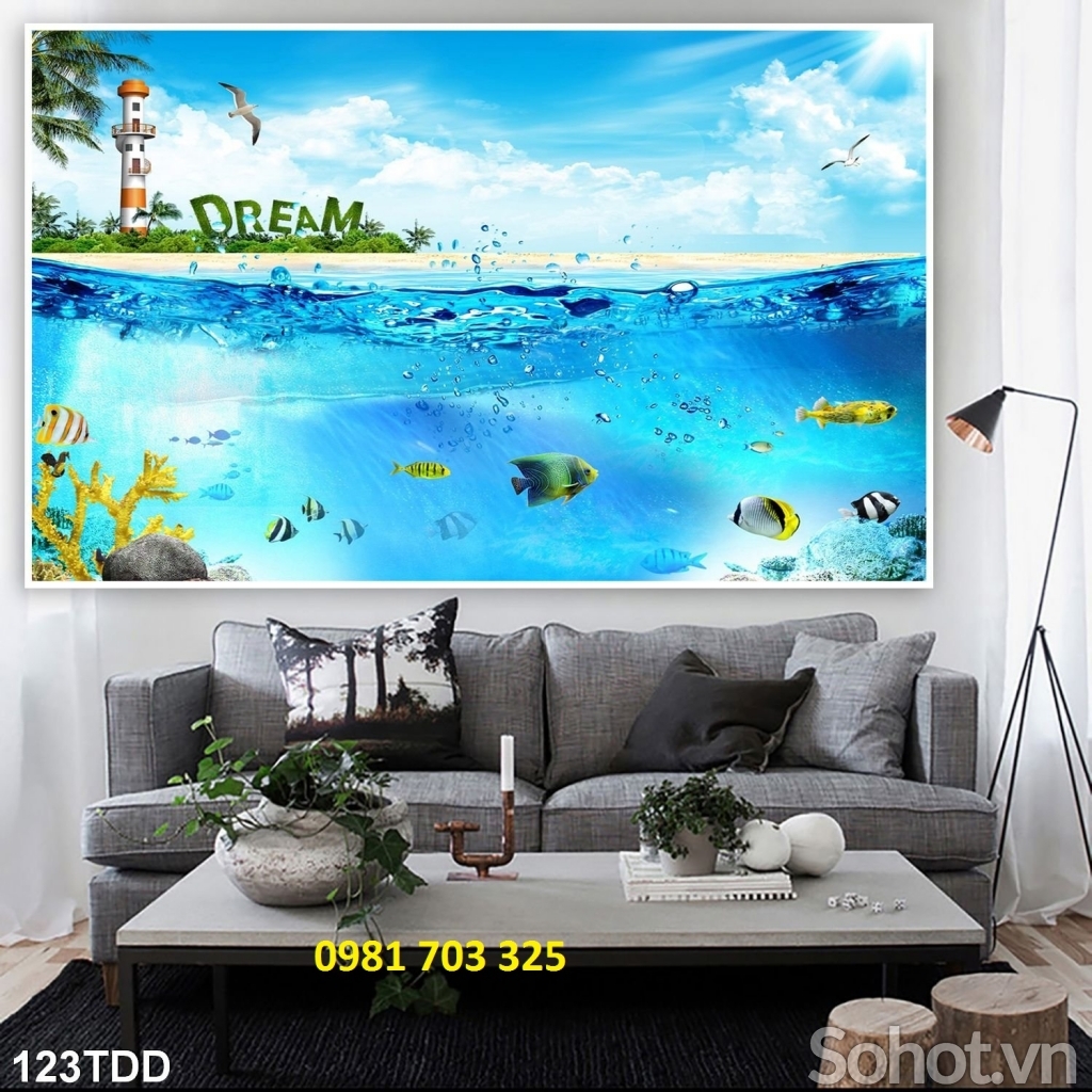 tranh 3D cảnh biển, tranh gạch 3D