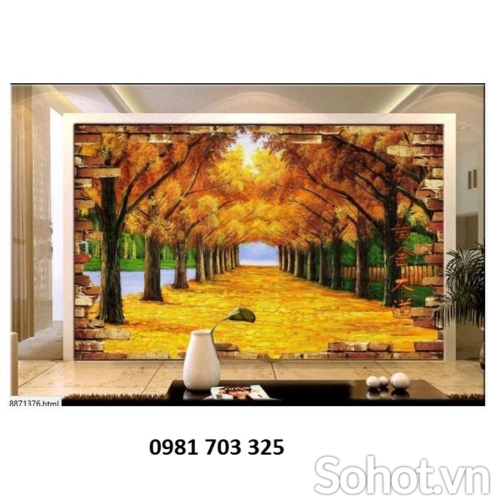 Tranh lá vàng- gạch tranh trang trí phòng khách