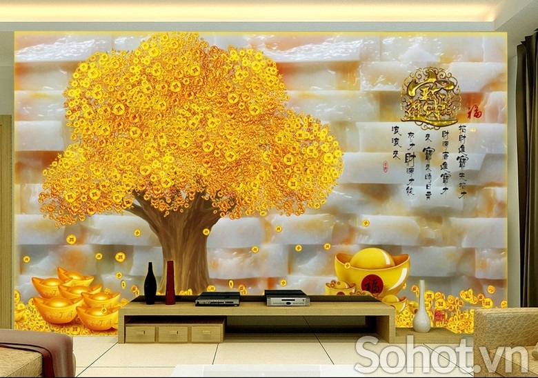 Tranh gạch cây tiền vàng 3d - HGD32