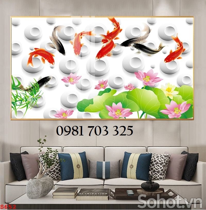 Tranh gạch cá chép hoa đẹp trang trí 3D