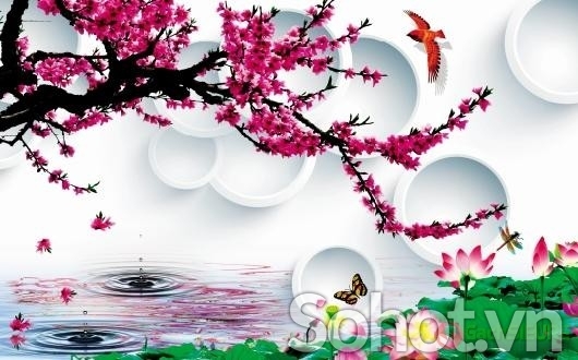 Tranh gạch 3d cành đào - 1888CM