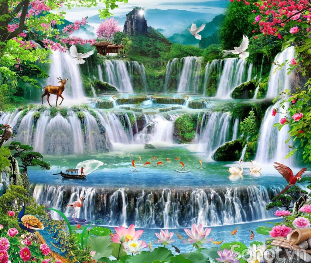 Tranh gạch thác nước- tranh phong cảnh