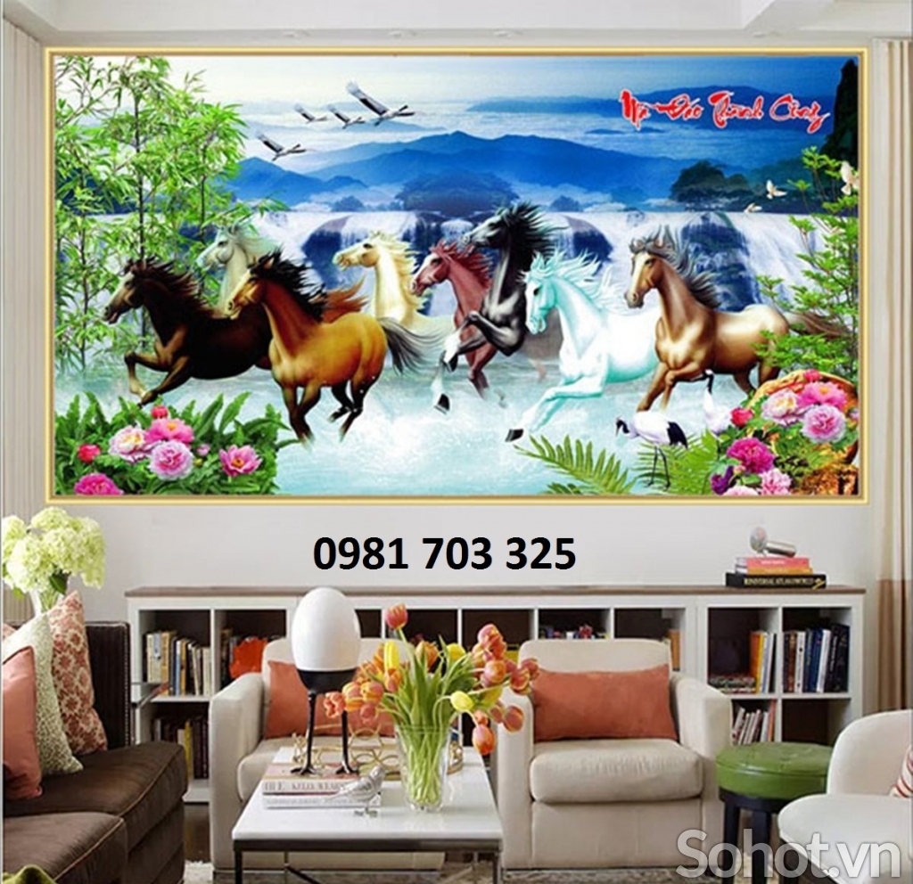 Tranh 8 con ngựa- gạch tranh bát mã